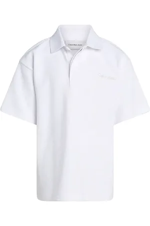 Calvin Klein Top, unisex, Hvid, 164 CM, Bomuld, Essentiel langærmet poloshirt