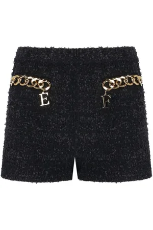 Elisabetta Franchi Shorts, Dame, Sort, S, Tweed, Sort Tweed Shorts med Kædedetalje