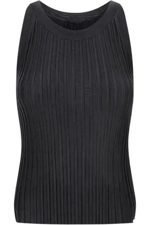 HERNO Top, Dame, Sort, S, Sort Ribstrikket Rund Hals Top