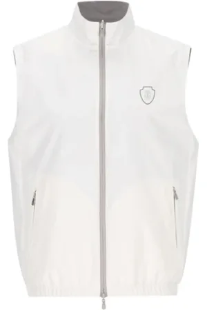 Brunello Cucinelli Jakke, Herre, Hvid, XL, Nylon, Hvid Vendbar Vest med Lynlåslommer