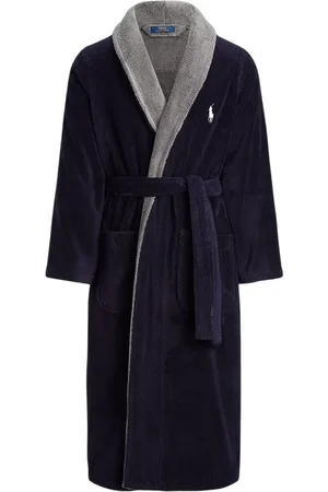 Ralph Lauren Nightwear & Lounge, Herre, Blå, S/M, Uld, Blå Cruise Back Logo Badekåbe