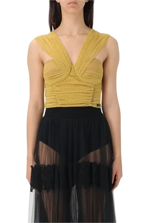 Elisabetta Franchi Top, Dame, Gul, S, Sennep Polka Dot Tekstureret Top