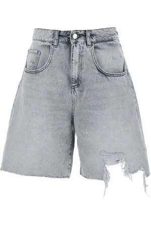 Icon Denim Shorts, Dame, Grå, W25, Denim, Grå Denim Bermuda Shorts med Revnede Detaljer