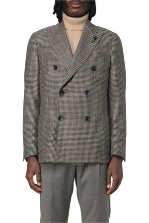 LARDINI Jakke, Herre, Brun, M, Uld, Klassisk Houndstooth Blazer