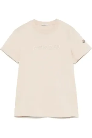 Moncler Top, Dame, , L, Bomuld, Broderet Lys Crew Neck T-shirt