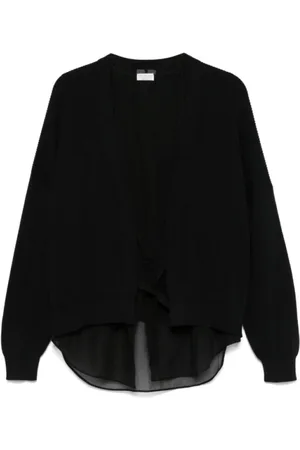 Brunello Cucinelli Strik, Dame, Sort, S, Bomuld, Sort Ribstrikket Cardigan