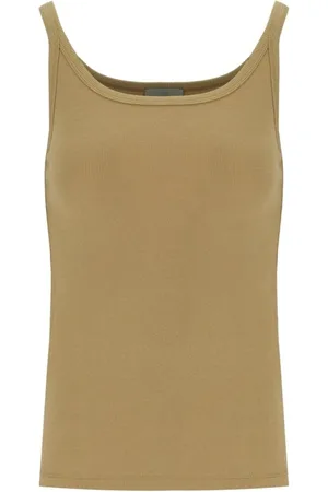 Max Mara Top, Dame, Brun, XS, Bomuld, Ribbet Beige Strenna Top