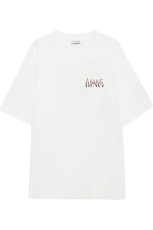 ANINE BING Top, Dame, Hvid, S, Bomuld, Graffiti Print Rund Hals T-shirt