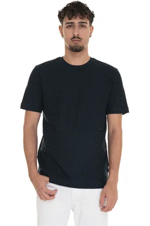 HUGO BOSS Top, Herre, Blå, M, Bomuld, Logoed T-shirt med korte ærmer og rund hals