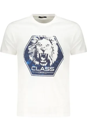 Roberto Cavalli Top, Herre, Hvid, L, Bomuld, Fedt Print Kortærmet T-Shirt
