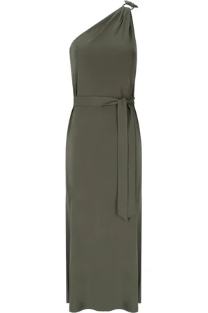 Max Mara Kjole, Dame, Grøn, XS, Uld, Khaki Verbena One-Shoulder Kjole