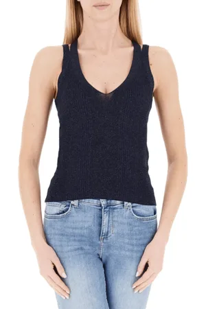 Liu Jo Top, Dame, Blå, S, Uld, Ribbet Rund Hals Cut Out Top