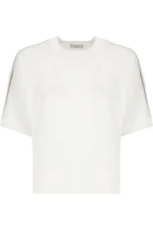 PESERICO SIGN Strik, Dame, Hvid, S, Bomuld, Hvid Linen Bomuld Sweater med Lyse Detaljer