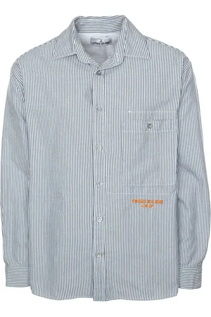 Stone Island Skjorte, Herre, Blå, XL, Uld, Stilfuld Overshirt med Logo Broderi