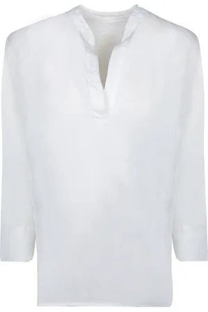 120% Lino Bluser & Skjorter, Dame, Hvid, XL, Linned, Hvid Linned V-Hals Bluse
