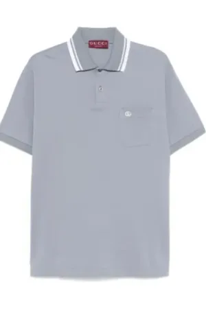 Gucci Top, Herre, Blå, L, Bomuld, Stål Blå Polo Skjorte med Lomme