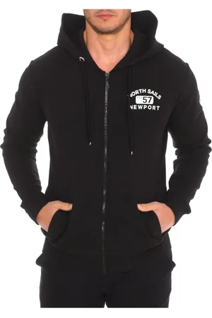North Sails Sweathshirts & Hoodies, Herre, Sort, S, Bomuld, Hættetrøje med lynlås og ribkant