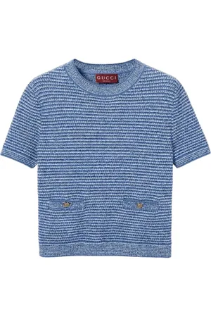 Gucci Top, Dame, Blå, S, Bomuld, Fin Bomuld Crewneck T-shirt med Lommer