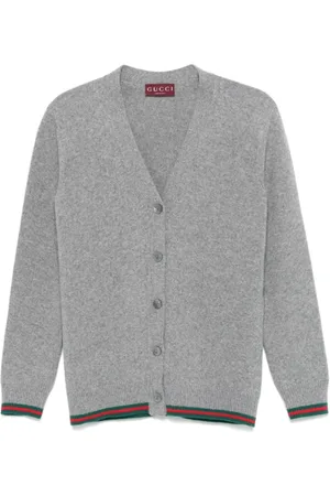 Gucci Strik, Dame, Grå, S, Uld, Lys Grå V-Hals Cardigan