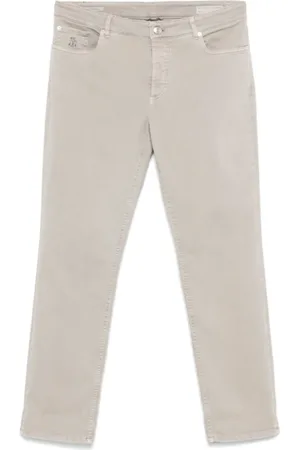 Brunello Cucinelli Bukser, Herre, Grå, XL, Bomuld, Ash Grey Logo Broderede Jeans