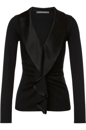Alberta Ferretti Top, Dame, Sort, L, Uld, Sort Sweater med Ruffle Detaljer
