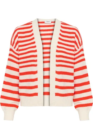 Saint Tropez Strik, Dame, Rød, S, Bomuld, Stribet Åben Cardigan Flame Scarlet