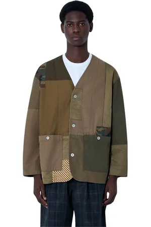 Comme des Garçons Jakke, Herre, Grøn, S, Bomuld, Bomuld Patchwork Jakke med Kontrastpaneler