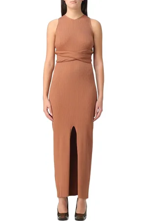 Nanushka Kjole, Dame, Brun, M, Tyl, Ribstrik Maxi Wrap Kjole