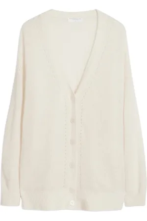 Majestic Strik, Herre, , M, Uld, Hvid V-udskæring Uld/Silke/Kashmir Cardigan