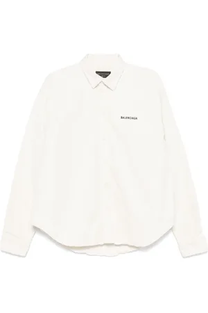 Balenciaga Bluser & Skjorter, Dame, Hvid, M, Bomuld, Broderet Logo Hvid Skjorte