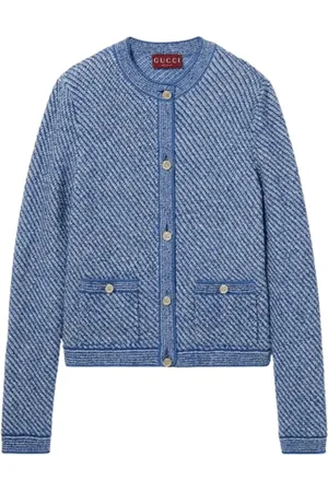 Gucci Strik, Dame, Blå, S, Bomuld, Lysblå Bomuld Crewneck Cardigan
