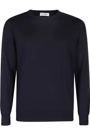KANGRA CASHMERE Strik, Herre, Blå, L, Bomuld, Blå Bomuld Rundhals Sweater