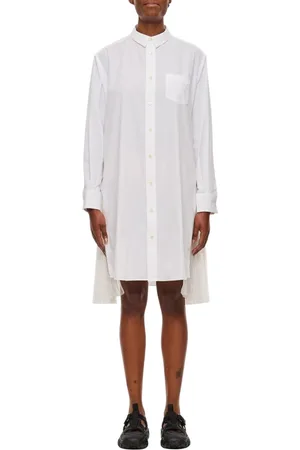 SACAI Kjole, Dame, Hvid, L, Bomuld, Hvid Plisseret Hemd Skjortekjole