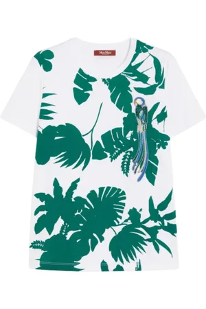 Max Mara Top, Dame, Hvid, M, Bomuld, Trykt bomuldst-shirt med broderede detaljer