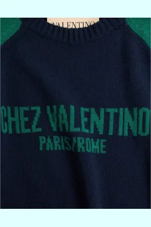 VALENTINO Strik, Herre, Flerfarvet, M, Marineblå Intarsia Sweater