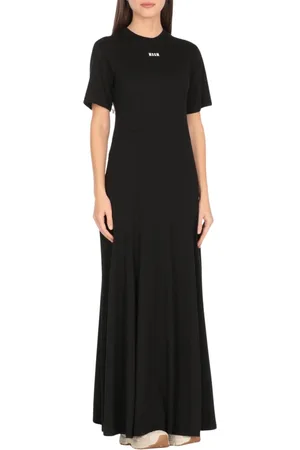 Msgm Kjole, Dame, Sort, XS, Elegant Sort Midi Kjole med Ruffles