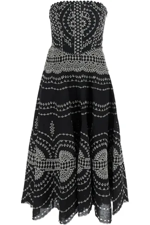 CHARO RUIZ IBIZA Kjole, Dame, Sort, M, Bomuld, Sort Broderet Lang Kjole Kvinde