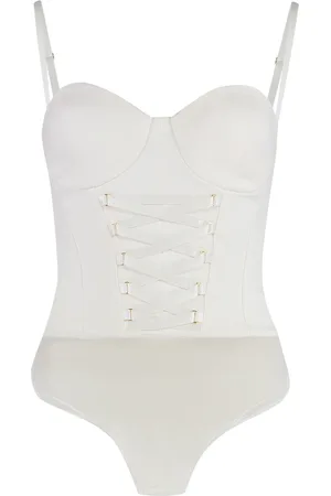 Elisabetta Franchi Top, Dame, Hvid, S, Tyl, Body med tyl-detaljer og bundet halsudskæring