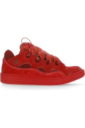 Lanvin Sko, Herre, Rød, 42 EU, Bomuld, Røde Bomuldssneakers med Fiskebensmønster