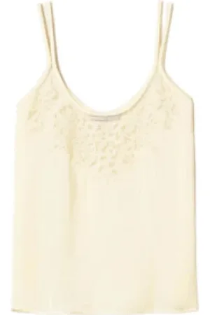 Twin-Set Top, Dame, , XS, Tyl, Broderet Halsudskæring Topwear Vanilje