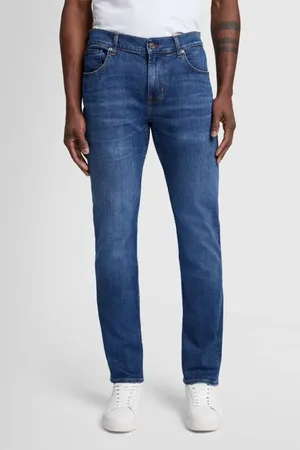 7 for all Mankind Jeans, Herre, Blå, W33, Slimmy Tapered Stretch Jeans Mid