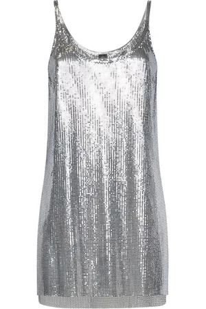 Paco rabanne Top, Dame, Grå, S, Sølv Pixel Mesh Top Slidstærk Stil