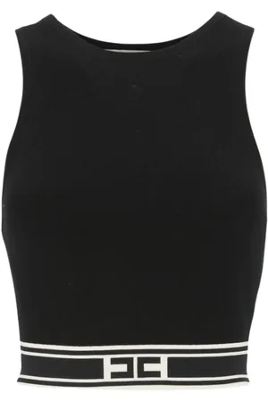 Elisabetta Franchi Top, Dame, Sort, L, Blå Ribstrikket Crop Top