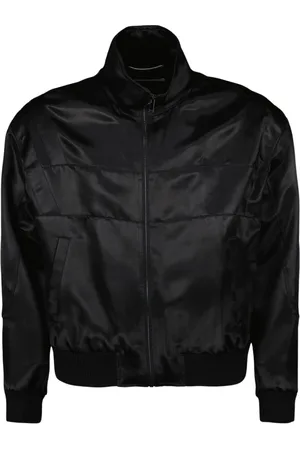 Saint Laurent Jakke, Herre, Sort, XL, Satin, Satin Bomberjakke med broderet logo