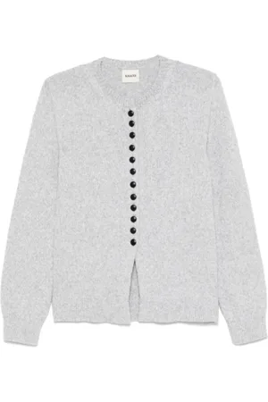 Khaite Strik, Dame, Grå, M, Cashmere, Grå Cardigan med knaplukning og ribdetaljer