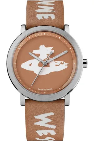 Vivienne Westwood Tilbehør, Dame, Brun, ONE SIZE, Læder, Orb Logo Quartz Watch Læderrem