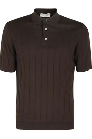 FILIPPO DE LAURENTIIS Top, Herre, Brun, XL, Flad Ribbet Polo Skjorte