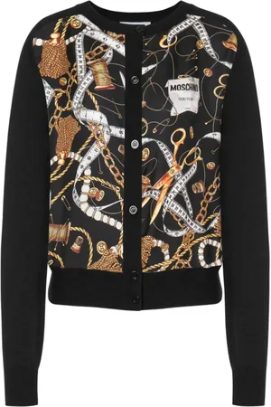 Moschino Strik, Dame, Flerfarvet, M, Uld, Sort Cardigan Forhøj Stil Aw23