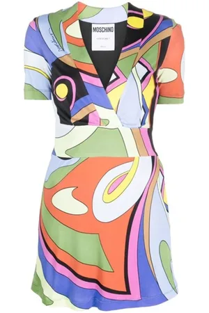 Moschino Kjole, Dame, Flerfarvet, XS, Uld, Geometrisk Print Multifarvet Kjole