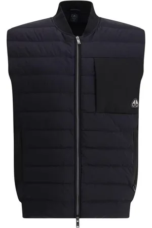 Moose Knuckles Jakke, Herre, Sort, XL, Uld, Ribbet Krave Ned Vest med Dobbelt Lynlås